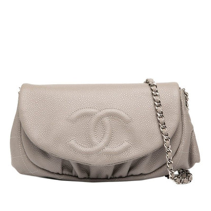 Chanel Half Moon Coco Mark Chain Wallet Shoulder Bag Purple Caviar Skin Women