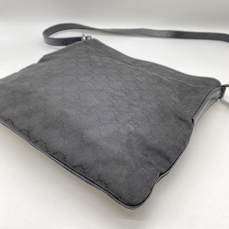 Gucci 113013 GG Canvas Shoulder Bag Leather Black Ladies Men Vintage Fashion