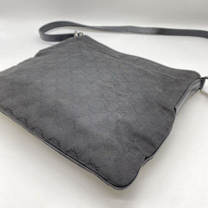 Gucci 113013 GG Canvas Shoulder Bag Leather Black Ladies Men Vintage Fashion