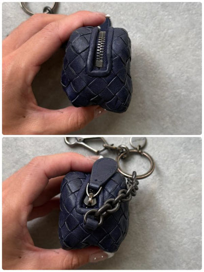 Bottega Veneta Key Ring Coin Case Charm Intrecciato Lamb Leather Navy