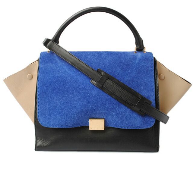 Celine Handbag Shoulder Bag Celine Trapeze 169543 Blue Sand Beige Black 2-way