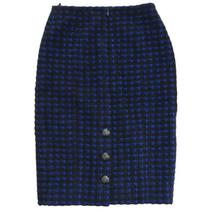 Chanel Coco Mark Button Tweed Skirt Checked Knee-length P52579 Polyester Wool