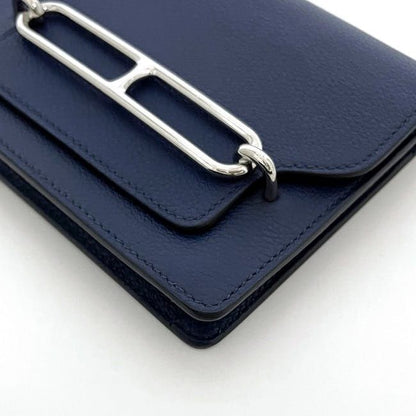 Hermes Wallet Luli Slim Wallet Navy Silver Hardware Excellent Condition Leather