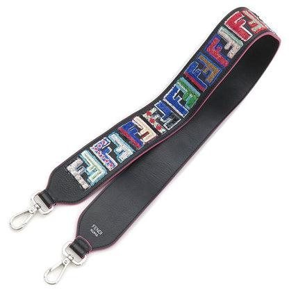 Fendi Shoulder Strap Ff Logo Leather Black Multicolor Silver Hardware Sequins