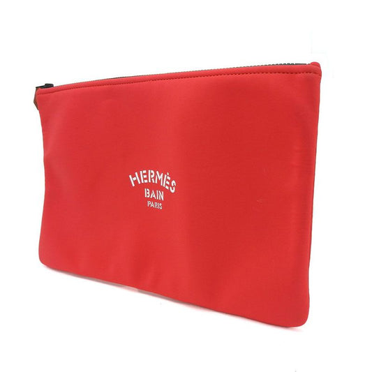 Hermes Pouch Clutch Bag Trousse Flat Neobain GM Red Nylon Accessories Ladies