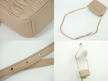 Authentic Prada Nappa Gaufre Chain Shoulder Bag Pochette Leather Pink Beige