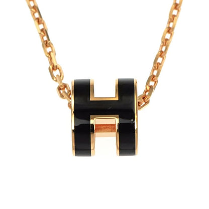 Hermes Necklace Pop Ash Mini Pendant Black Rose Gold Hardware Accessorie