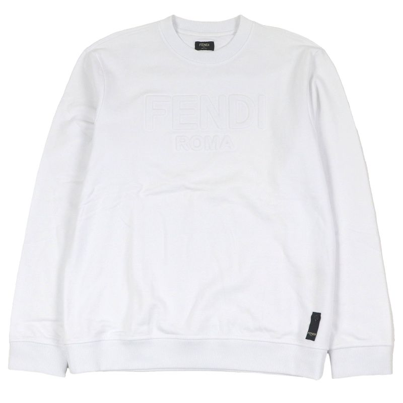 Fendi Fy1079 100% Cotton Logo Embossed Long Sleeve Sweatshirt White XL Made In