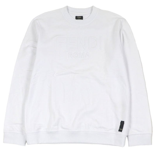 Fendi Fy1079 100% Cotton Logo Embossed Long Sleeve Sweatshirt White XL Made In
