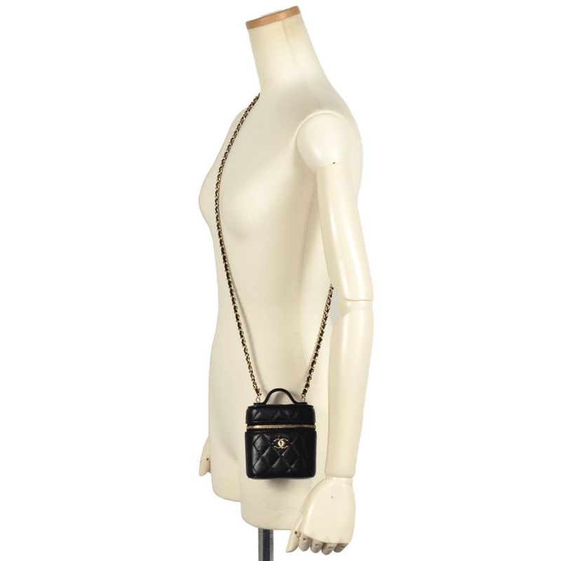 Chanel Matelasse Mini Vanity Shoulder Bag Caviar Skin Black Gold Hardware Coco