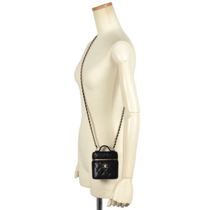 Chanel Matelasse Mini Vanity Shoulder Bag Caviar Skin Black Gold Hardware Coco