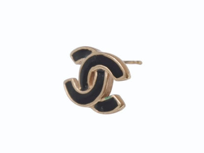 Chanel CC Logo Earrings 02 Black Gold Frame — view 2