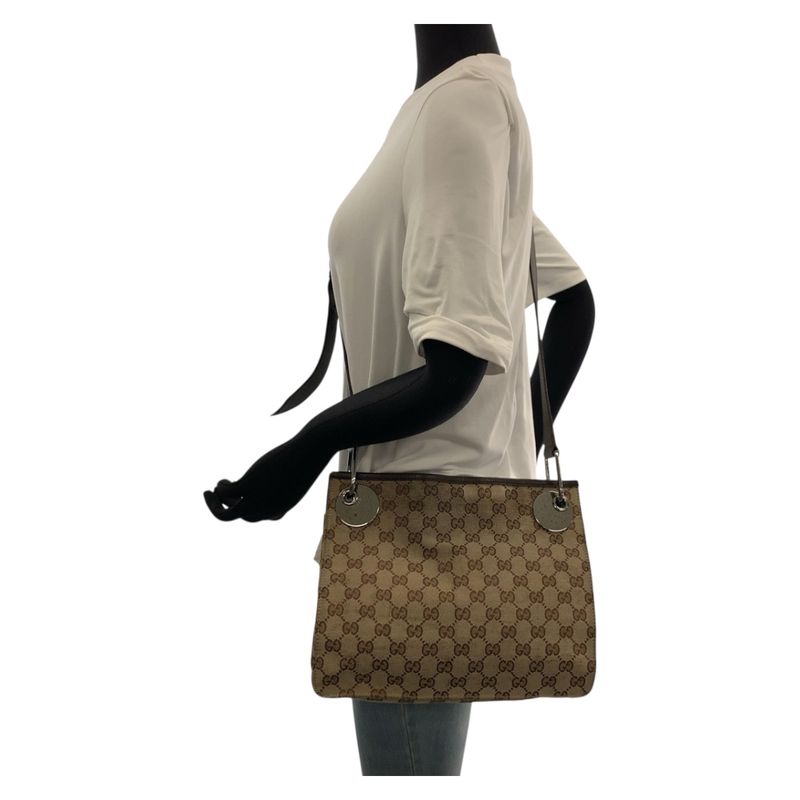 Gucci Brown Beige Silver Hardware GG Canvas 120811 Shoulder Bag Women 505313