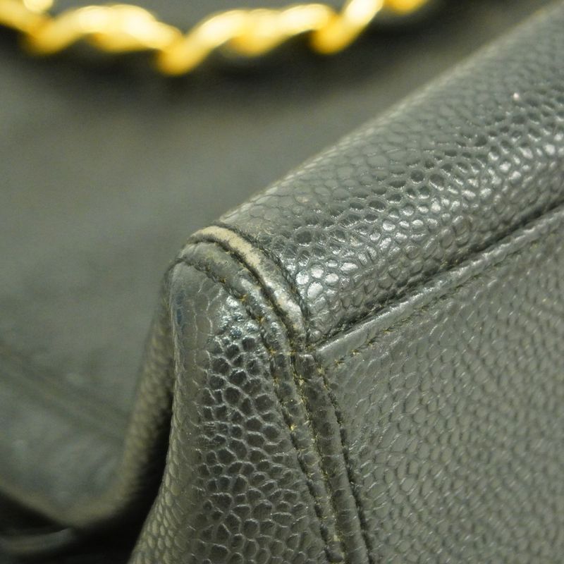 Chanel Handbag Caviar Skin Black Gold Hardware Chain Ladies