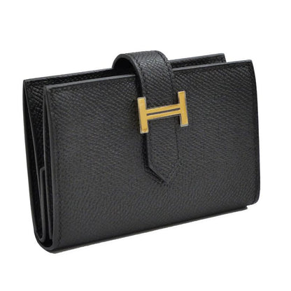 Hermes Bearn Mini Bifold Wallet Black Gold Hardware Vo-epson Black Noir