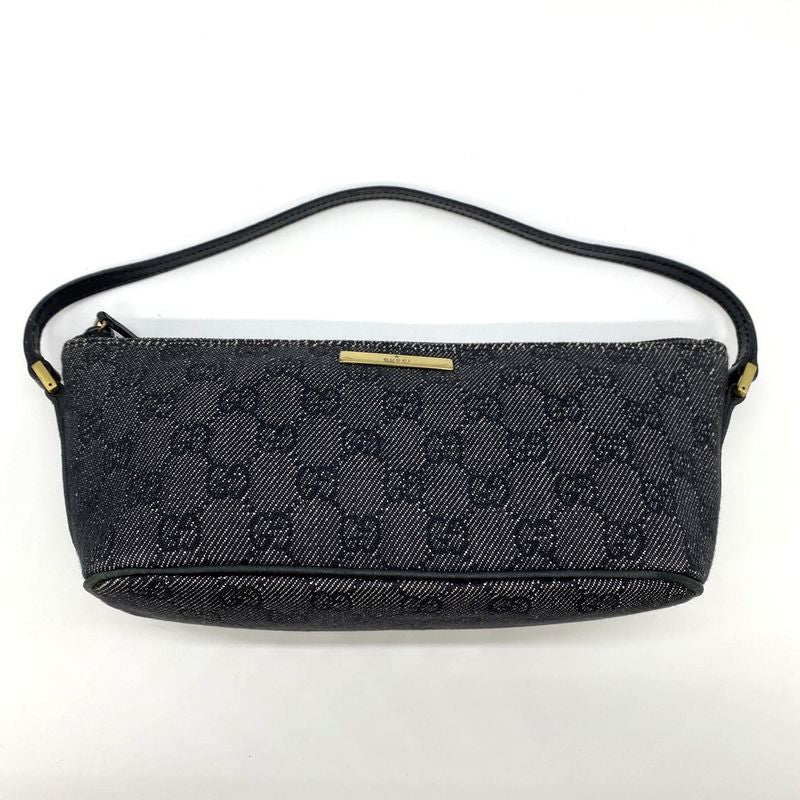 Gucci 07198 Pouch Accessory Pouch Handbag Black And Gray Denim GG Canvas Pouch