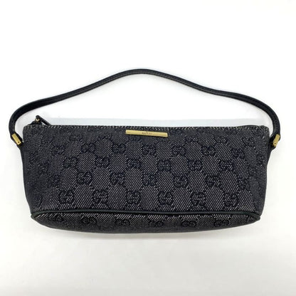 Gucci 07198 Pouch Accessory Pouch Handbag Black And Gray Denim GG Canvas Pouch