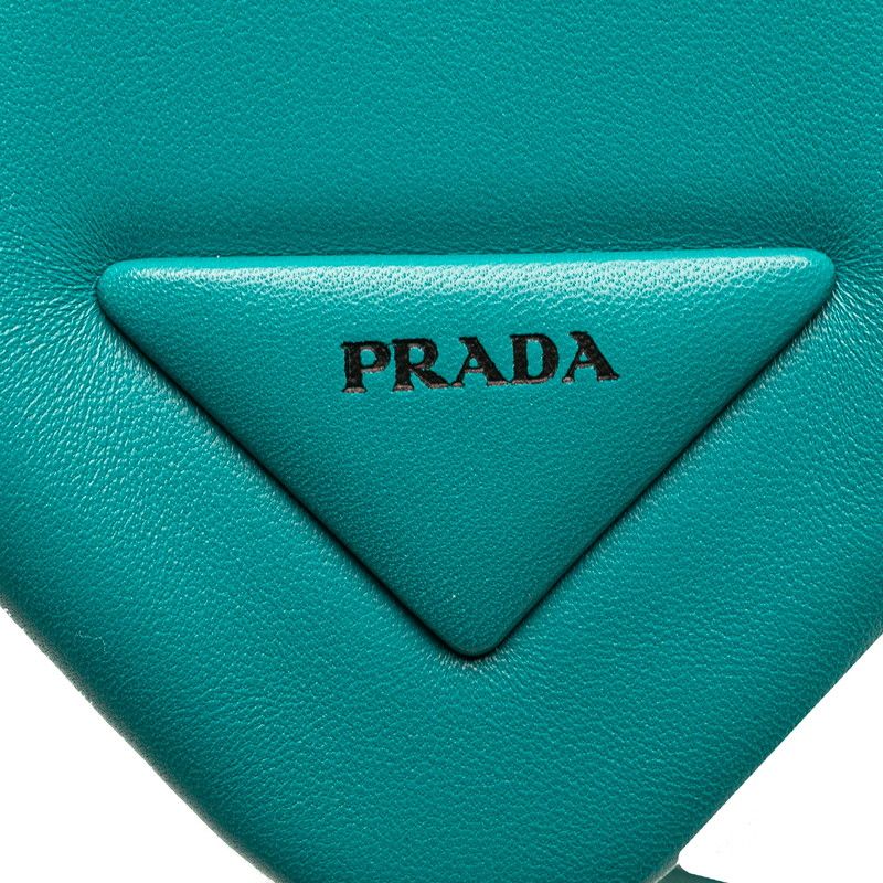 Prada Triangle Handbag Shoulder Bag 2WAY 1ba315 Blue Green Padded Nappa Leather
