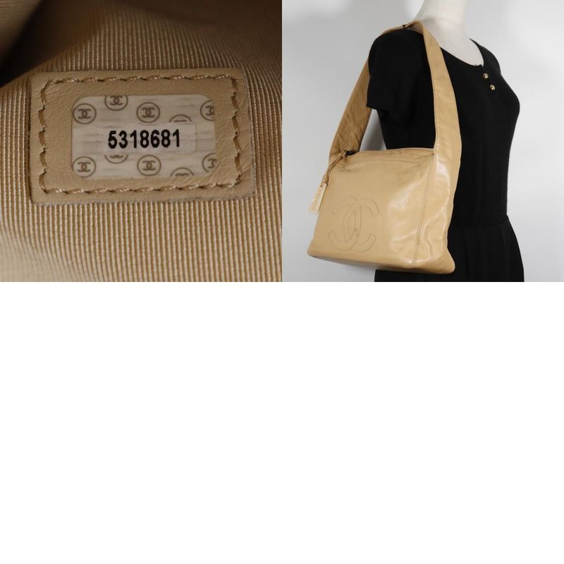 Chanel Coco Mark Lambskin Beige Women's Shoulder Bag