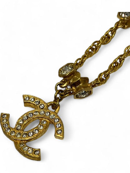 Chanel 1970's Rhinestone Coco Mark Necklace Women's Gold