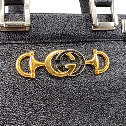 Gucci Handbag Zumi Small Top Handle Bag 569712 Leather Logo Black Silver