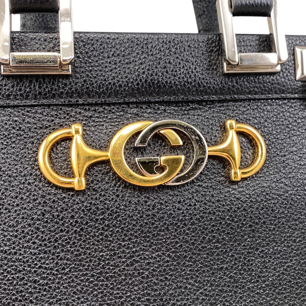 Gucci Handbag Zumi Small Top Handle Bag 569712 Leather Logo Black Silver