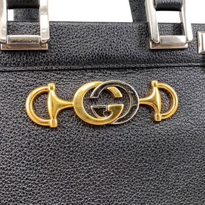 Gucci Handbag Zumi Small Top Handle Bag 569712 Leather Logo Black Silver
