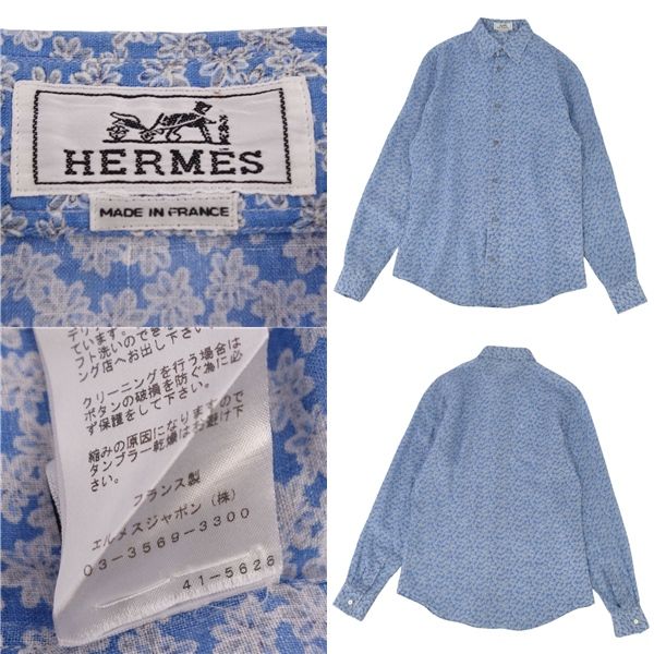 Hermes Shirt Long Sleeves Floral Linen Top