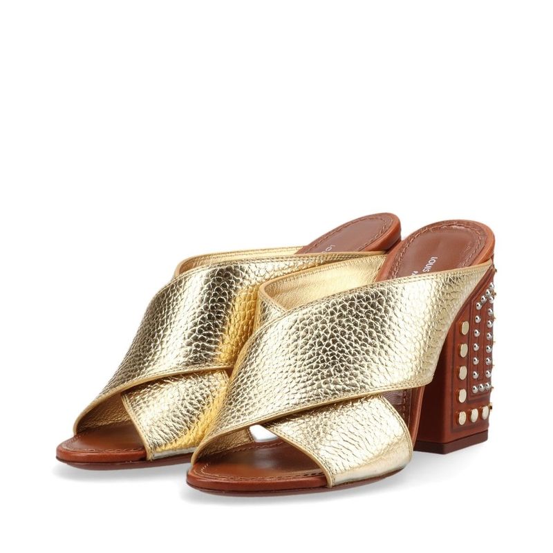 Louis Vuitton '18 Studded Leather Sandals Women's 36 Sc0138 Gold Made In Italy