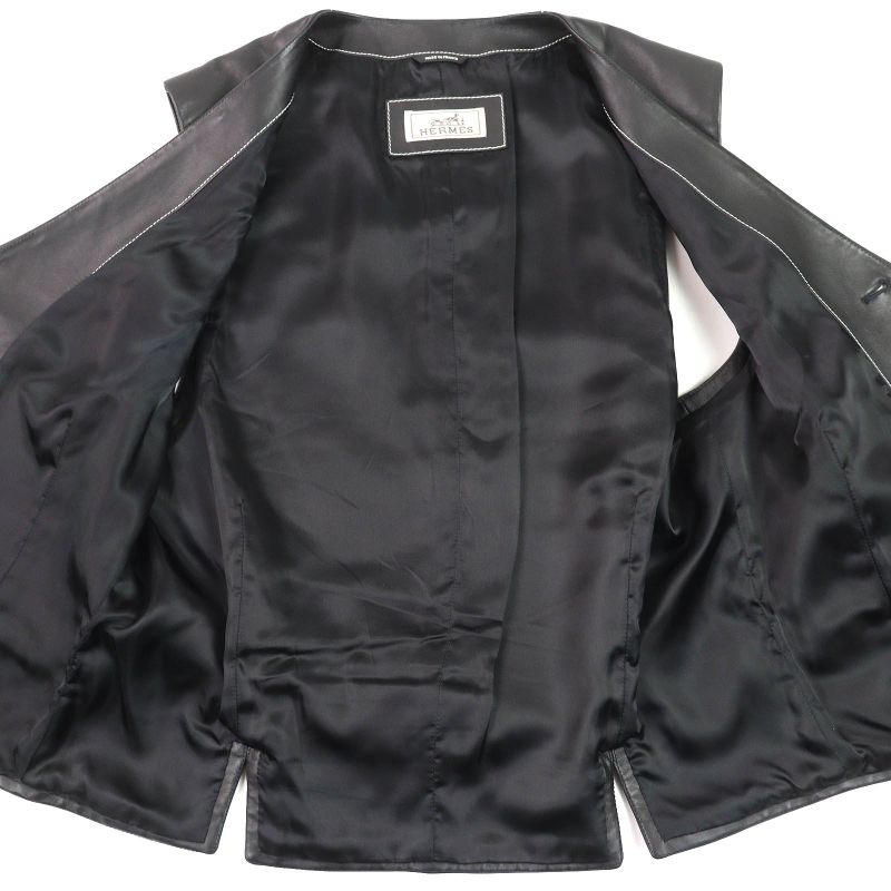 Hermes 18AW H843030ha0250 Lambskin Leather Gilet Vest Black 50 Hanger Made In