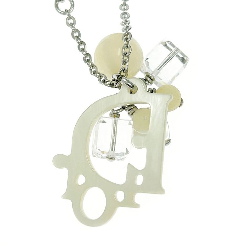 Christian Dior Metal Dior Logo Shell Heart Necklace Women Silver 343594 Necklace