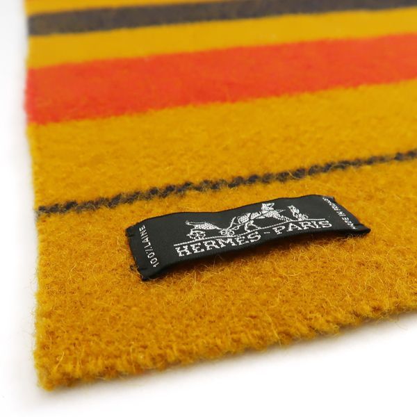 Hermes Cabas Wool Muffler Striped Mustard Yellow Hermes
