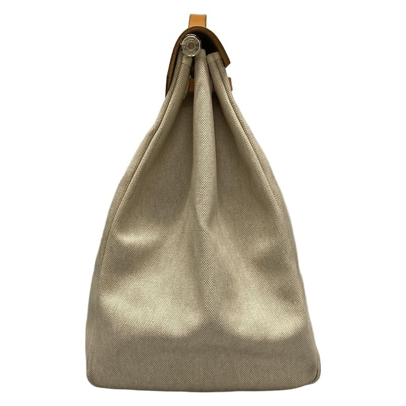 Hermes Handbag Herbag GM Ivory X Light Brown Silver Hardware Leather