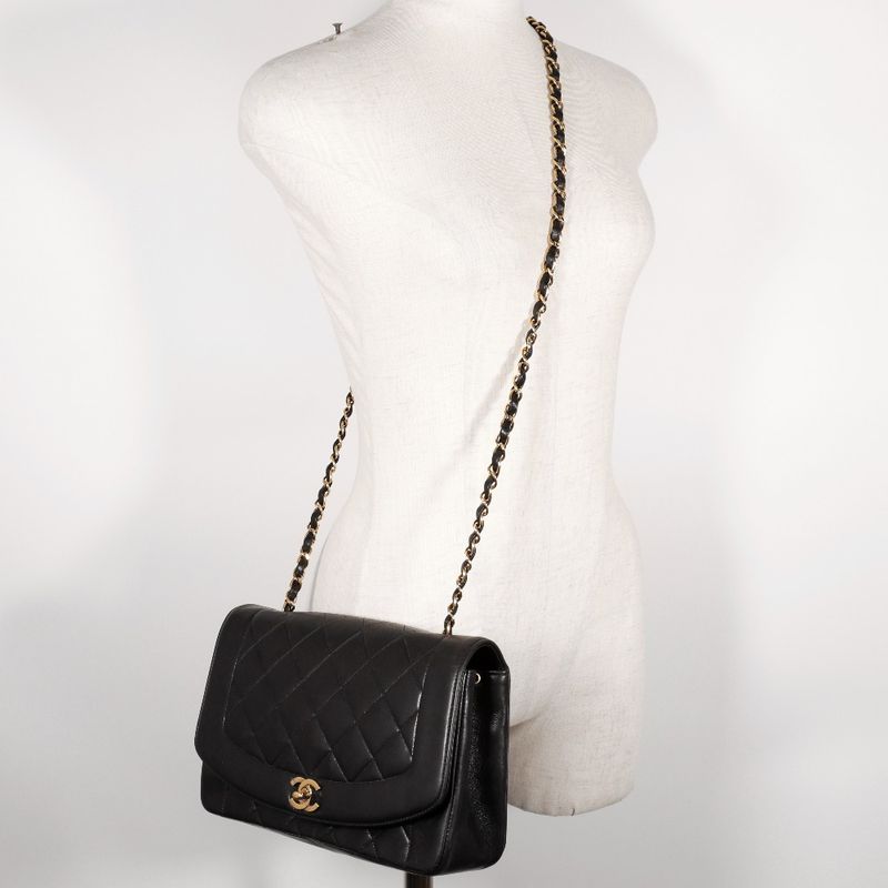 Chanel Chain Shoulder Diana A01165 Lambskin Black Ladies Shoulder Bag