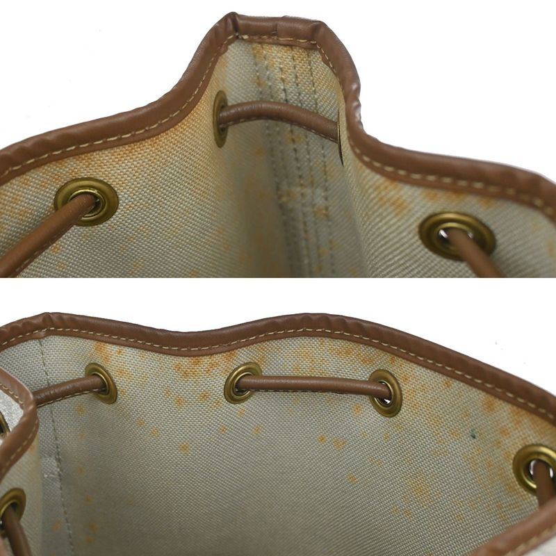 Christian DIOR Shoulder Bag Macadam Drawstring White Brown Leather Vintage