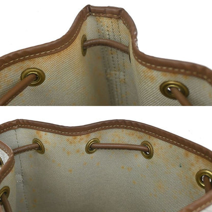 Christian DIOR Shoulder Bag Macadam Drawstring White Brown Leather Vintage