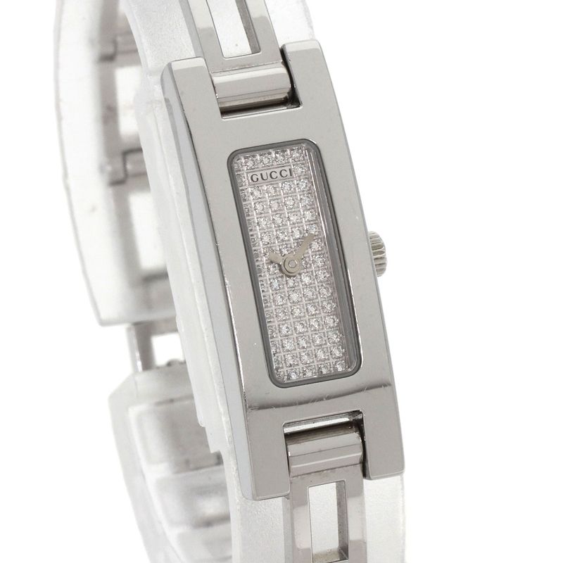 Gucci 3900l Square Face Dial With Diamonds Wristwatch SS Ladies