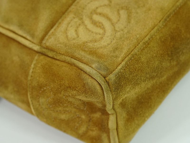 Authentic Chanel Triple Coco Mark Shoulder Bag Suede Leather Brown Coco Mark