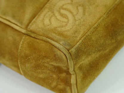 Authentic Chanel Triple Coco Mark Shoulder Bag Suede Leather Brown Coco Mark