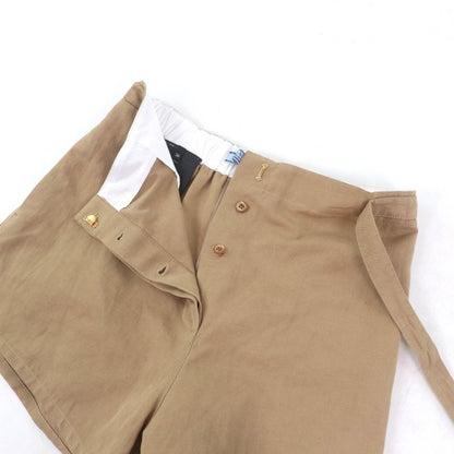 Prada 2023 P279h Panama Cotton Linen Blend Belt Design Shorts Brown 36 Made In