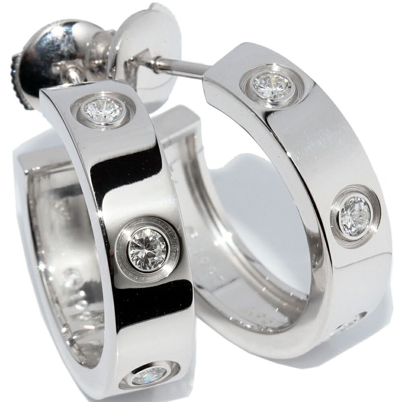 Cartier Hoop Earrings 18K White Gold Diamond 6P Love Earrings Full Diamond