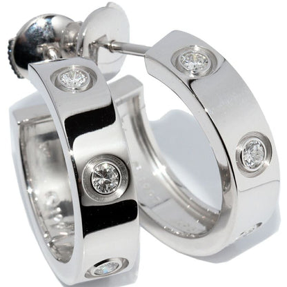 Cartier Hoop Earrings 18K White Gold Diamond 6P Love Earrings Full Diamond
