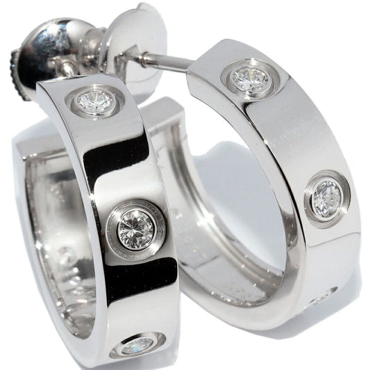 Cartier Hoop Earrings 18K White Gold Diamond 6P Love Earrings Full Diamond