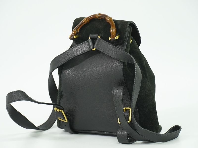 Authentic Gucci Bamboo Backpack Sac Backpack Suede Leather Black Bamboo Bag