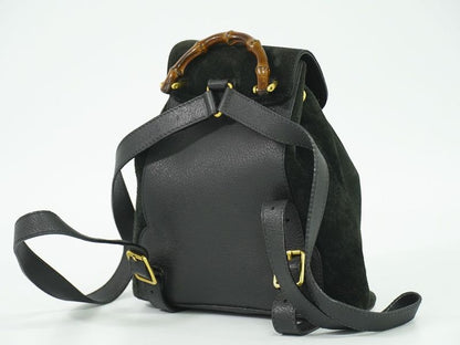 Authentic Gucci Bamboo Backpack Sac Backpack Suede Leather Black Bamboo Bag