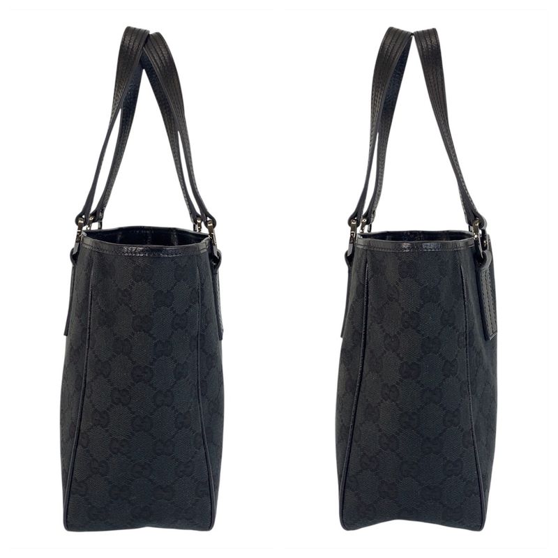 Gucci Black Silver Hardware GG Canvas/leather 113019 Tote Bag Shoulder Bag