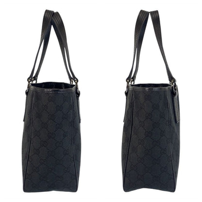 Gucci Black Silver Hardware GG Canvas/leather 113019 Tote Bag Shoulder Bag