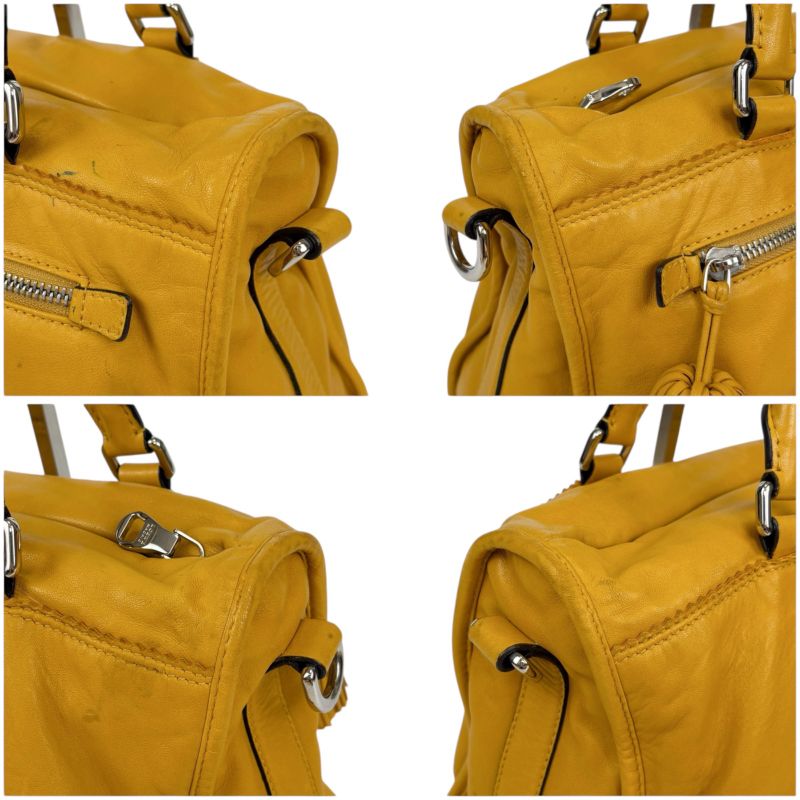 Loewe 2WAY Shoulder Bag Handbag Tassel Charm Fringe Anagram Logo Yellow Silver