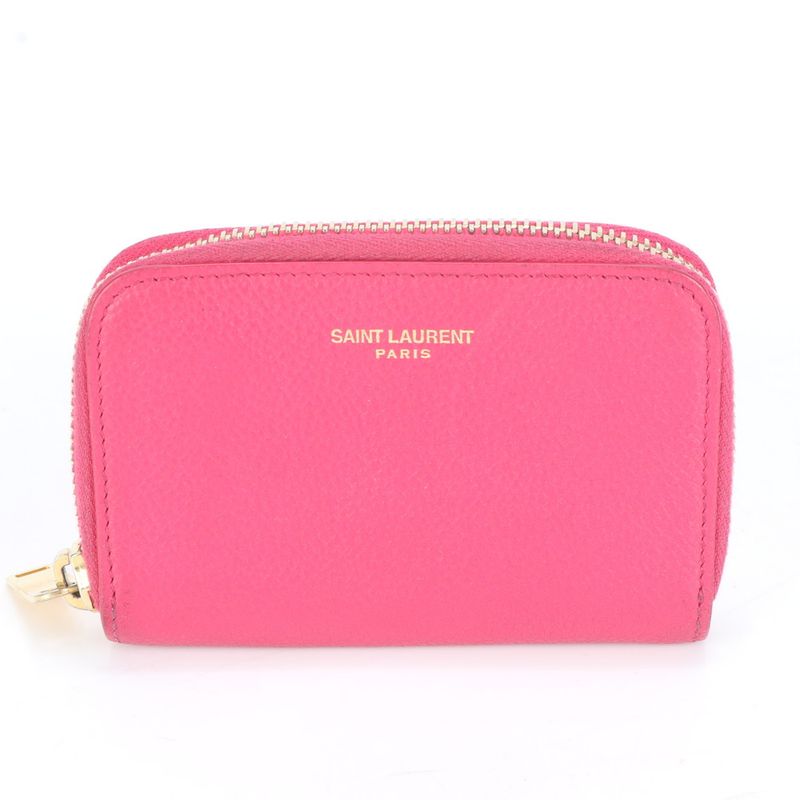 Saint Laurent Paris YSL Leather Coin Case Coin Purse Compact Wallet Round