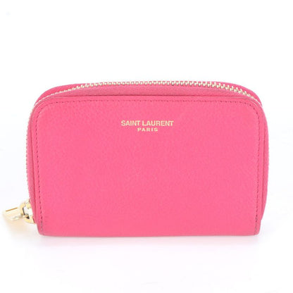 Saint Laurent Paris YSL Leather Coin Case Coin Purse Compact Wallet Round